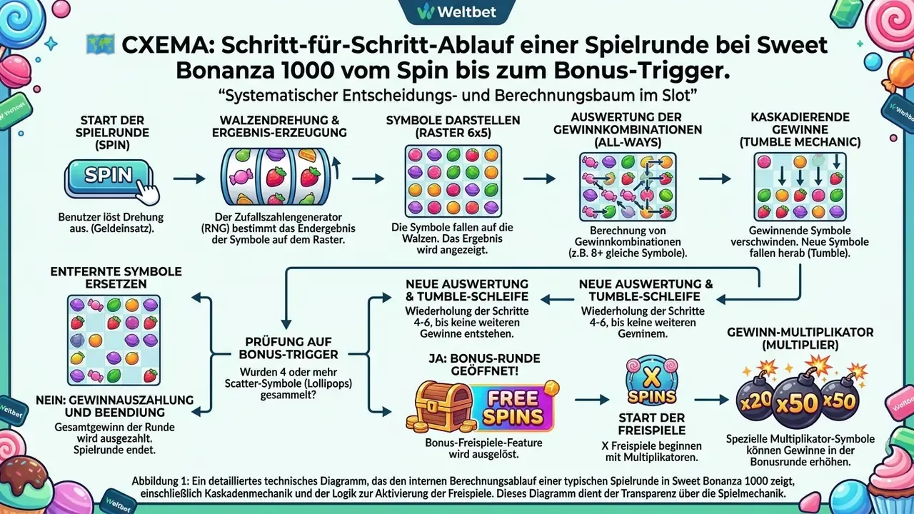 sweet bonanza 1000 spielen – Ablaufdiagramm Spielrunde Tumble Mechanik